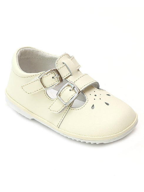 Angel Girls Cream Double Buckle Cutout Crib Shoes 1-4 Baby - SophiasStyle.com