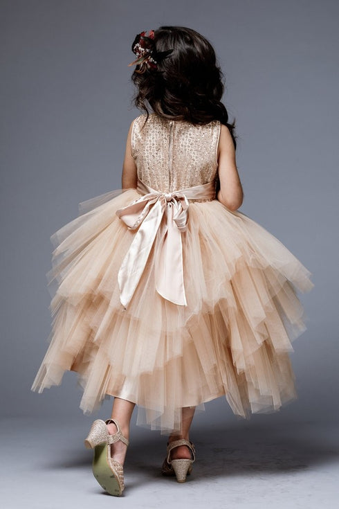 Petite Adele Big Girls Champagne Sequin Ruffle Tiered Lola Special Occasion Dress 8-12 - SophiasStyle.com