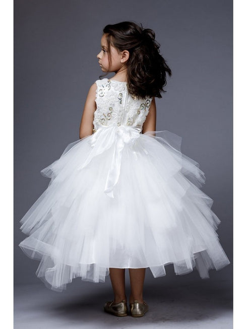 Petite Adele Big Girls Ivory Sequin Tiered Sonia Junior Bridesmaid Dress 8-12 - SophiasStyle.com