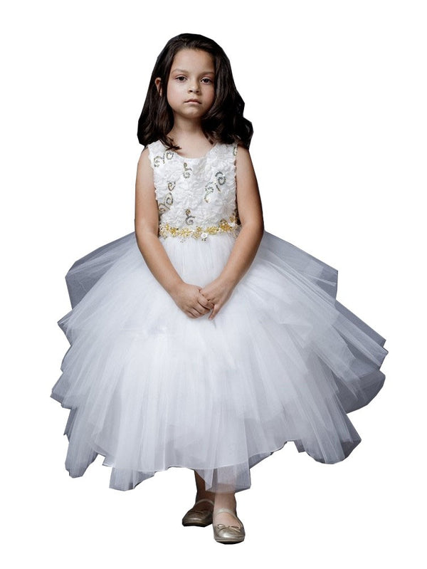 Petite Adele Big Girls Ivory Sequin Tiered Sonia Junior Bridesmaid Dress 8-12 - SophiasStyle.com