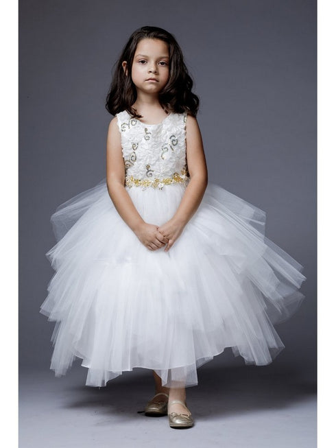 Petite Adele Big Girls Ivory Sequin Tiered Sonia Junior Bridesmaid Dress 8-12 - SophiasStyle.com