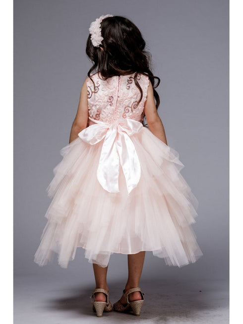 Petite Adele Big Girls Blush Sequin Tiered Sonia Junior Bridesmaid Dress 8-12 - SophiasStyle.com