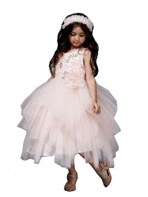 Petite Adele Big Girls Blush Sequin Tiered Sonia Junior Bridesmaid Dress 8-12 - SophiasStyle.com