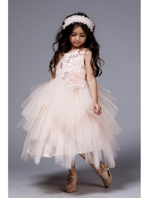 Petite Adele Little Girls Blush Sequin Tiered Sonia Flower Girl Dress 2-6 - SophiasStyle.com