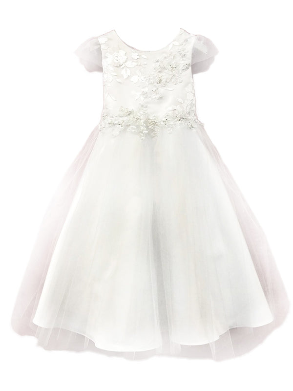 Petite Adele Little Girls White Illusion Applique Tulle Flower Girl Dress 2-6 - SophiasStyle.com
