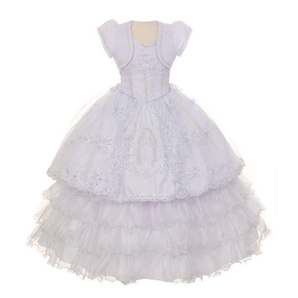 Rain Kids Big Girls White Ruffle Train Skirt Bolero Communion Dress 7-20 - SophiasStyle.com