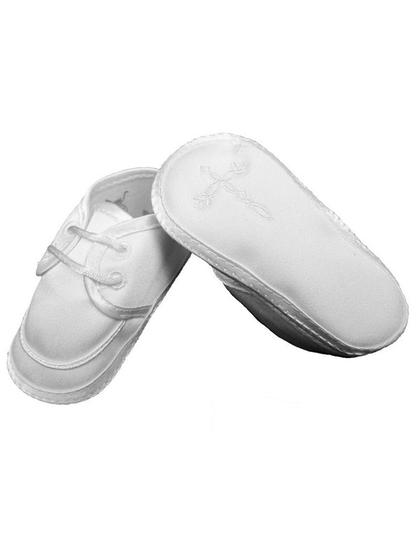 Baby Boys White Satin Celtic Cross Oxford Christening Shoes 0-4 Baby - SophiasStyle.com
