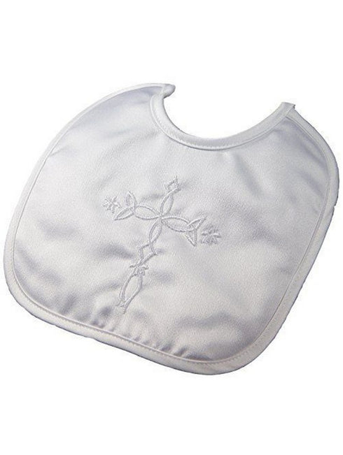 Little Things Mean A Lot White Satin Celtic Cross Embroidered Bib - SophiasStyle.com