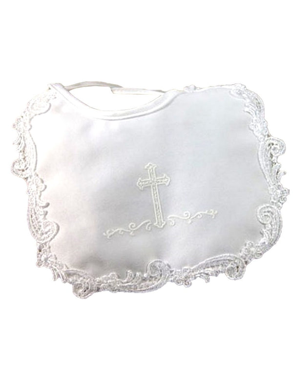 Little Things Mean A Lot Baby Girls White Matte Satin Screened Cross Bib - SophiasStyle.com