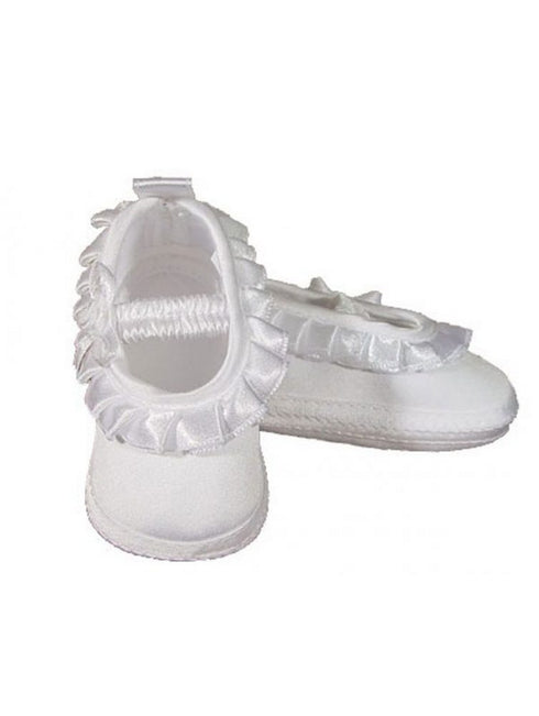 Baby Girls White Mate Satin Pleated Ribbon Christening Shoes 0-3 Baby - SophiasStyle.com
