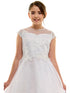 Petite Adele Little Girls White Lace Overlay Short Sleeve Communion Dress 2T-6 - SophiasStyle.com