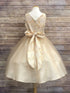 Petite Adele Big Girls Champagne Jacquard Top Two Flowers Waist Dress 8-12 - SophiasStyle.com