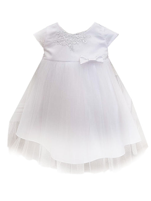 Petite Adele Baby Girls White Embroidered Satin Tulle Flower Girl Dress 6-24M - SophiasStyle.com
