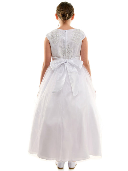 Petite Adele Girls White Sparkle Floral Embroidered First Communion Dress 6-20 - SophiasStyle.com