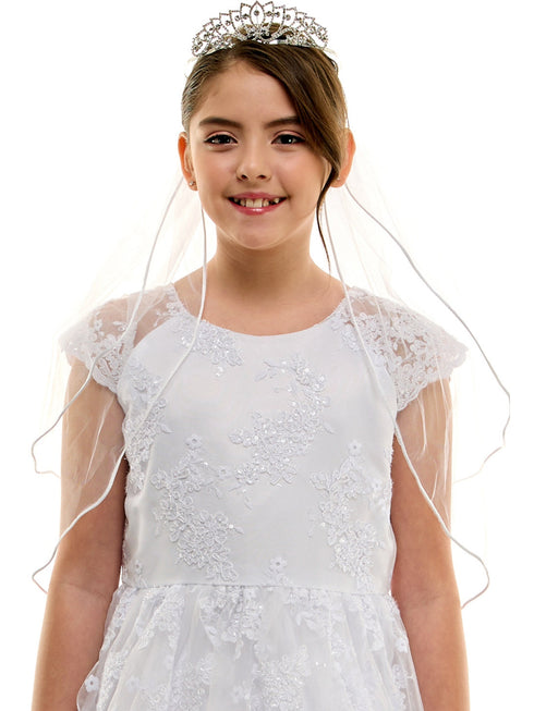 Petite Adele Girls White Embroidered Overlay Cap Sleeve First Communion Dress, Sizes 2-20 - SophiasStyle.com