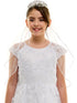 Petite Adele Girls White Embroidered Overlay Cap Sleeve First Communion Dress, Sizes 2-20 - SophiasStyle.com