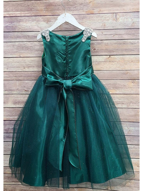 Petite Adele Big Girls Hunter Green Beaded Shoulder Crystal Belt Gown 8-16 - SophiasStyle.com