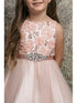 Petite Adele Big Girls Blush 3D Floral Beaded Belt Junior Bridesmaid Dress 8-12 - SophiasStyle.com