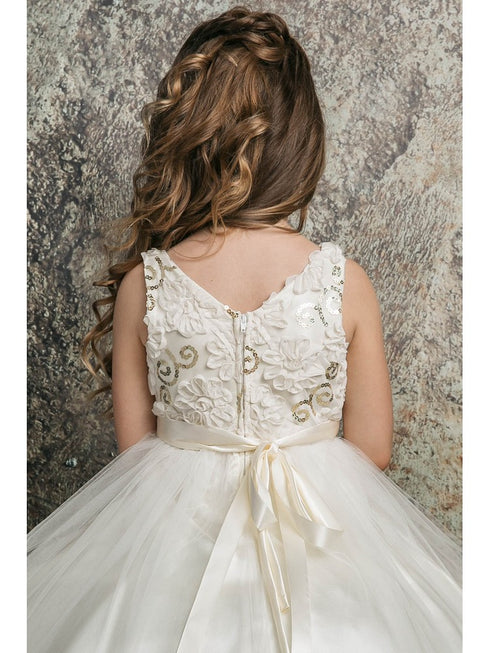 Petite Adele Big Girls Ivory 3D Floral Beaded Belt Junior Bridesmaid Dress 8-12 - SophiasStyle.com