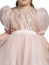 Petite Adele Girls Blush Bubble Sleeve Sequin Bodice Organza Dress, Sizes 2-12 - SophiasStyle.com