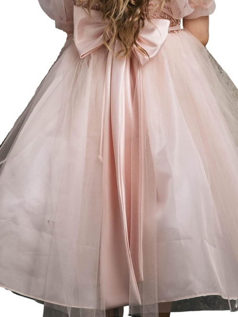 Petite Adele Girls Blush Bubble Sleeve Sequin Bodice Organza Dress, Sizes 2-12 - SophiasStyle.com