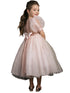 Petite Adele Girls Blush Bubble Sleeve Sequin Bodice Organza Dress, Sizes 2-12 - SophiasStyle.com