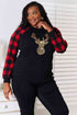 Full Size Sequin Reindeer Graphic Plaid Top
