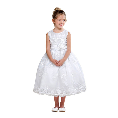 Just Kids Little Girls White Embroidered Flower Adorned Easter Dress 2T-6 - SophiasStyle.com