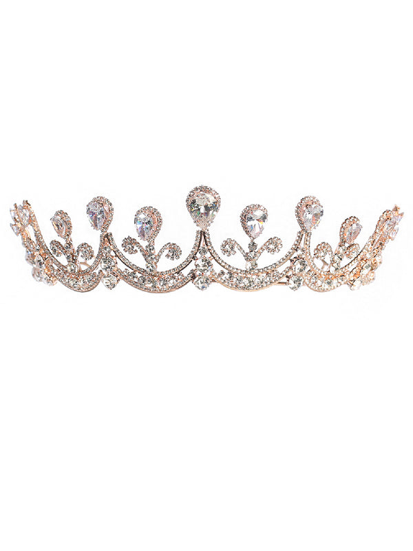 Tip Top Kids Girls Rose Gold Crystal Adorned Princess Wedding Pageant Tiara - SophiasStyle.com