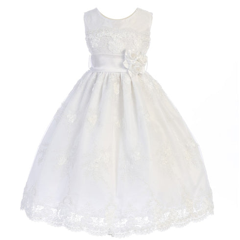 Just Kids Little Girls White Embroidered Flower Adorned Easter Dress 2T-6 - SophiasStyle.com