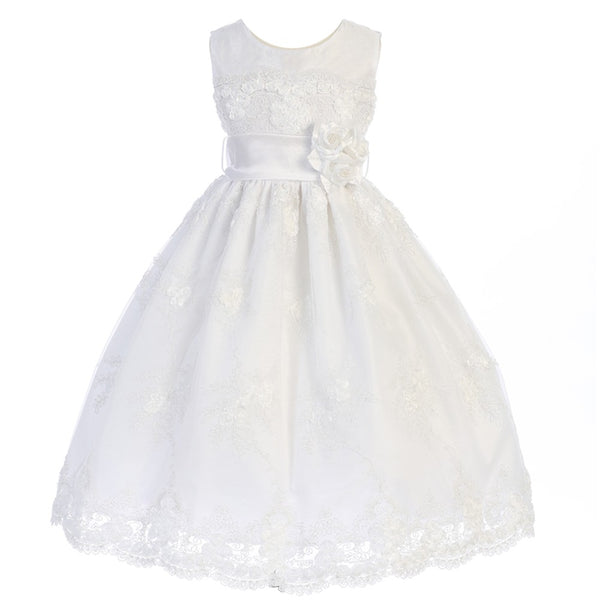Just Kids Little Girls White Embroidered Flower Adorned Easter Dress 2T-6 - SophiasStyle.com