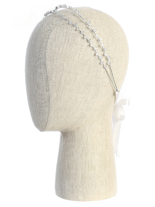Tip Top Kids Girls Silver Delicate Crystal Double String Headband - SophiasStyle.com
