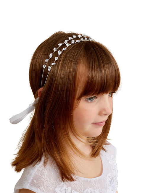 Tip Top Kids Girls Sparkle Rhinestone Special Occasion Communion Silver Headband - SophiasStyle.com