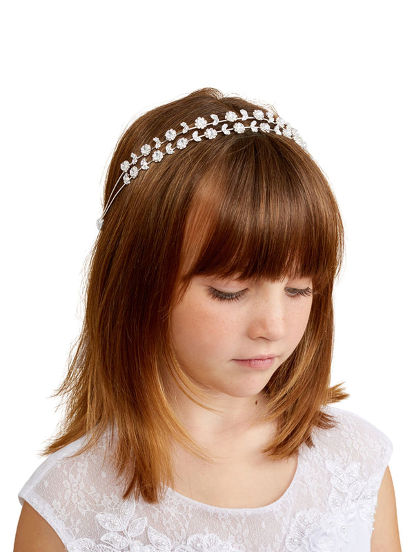 Tip Top Kids Girls Glitter Rhinestone Special Occasion Communion Silver Headband - SophiasStyle.com