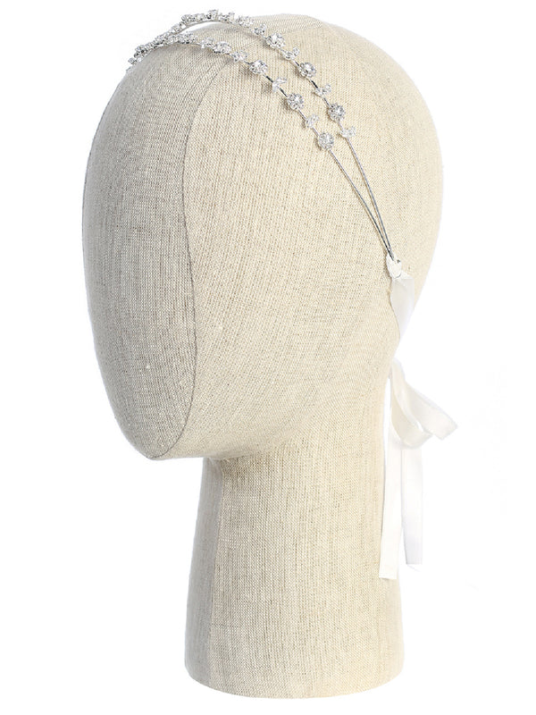 Tip Top Kids Girls Silver Delicate Rhinestone Flower Double String Headband - SophiasStyle.com