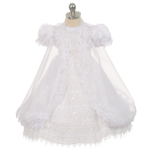 Rain Kids Baby Girls White Crochet Lace Baptism Sheer Cape Dress 6-12M - SophiasStyle.com