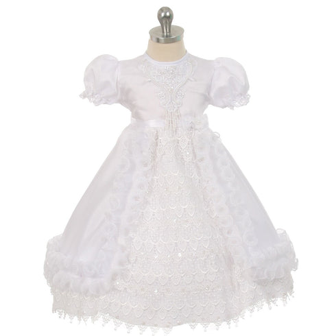 Rain Kids Baby Girls White Crochet Lace Baptism Sheer Cape Dress 6-12M - SophiasStyle.com
