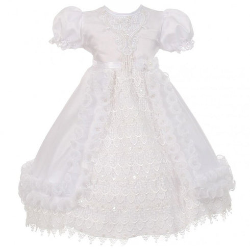 Rain Kids Baby Girls White Crochet Lace Baptism Sheer Cape Dress 6-12M - SophiasStyle.com