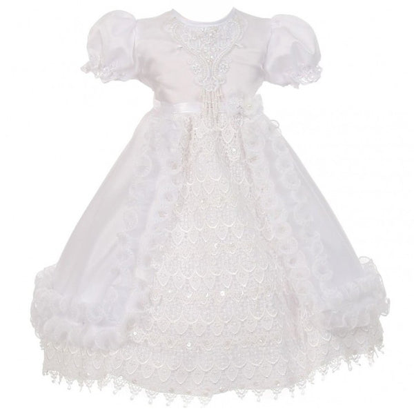 Rain Kids Baby Girls White Crochet Lace Baptism Sheer Cape Dress 6-12M - SophiasStyle.com