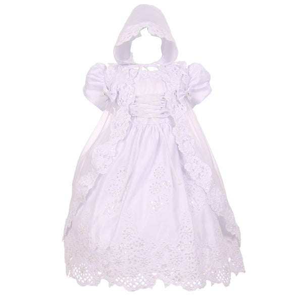 Rain Kids White Puff Sleeve Sequin Pearl Baptism Dress Girls 6M-4T - SophiasStyle.com
