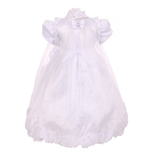 Rain Kids White Puff Sleeve Sequin Pearl Baptism Dress Girls 6M-4T - SophiasStyle.com