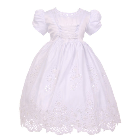 Rain Kids White Puff Sleeve Sequin Pearl Baptism Dress Girls 6M-4T - SophiasStyle.com