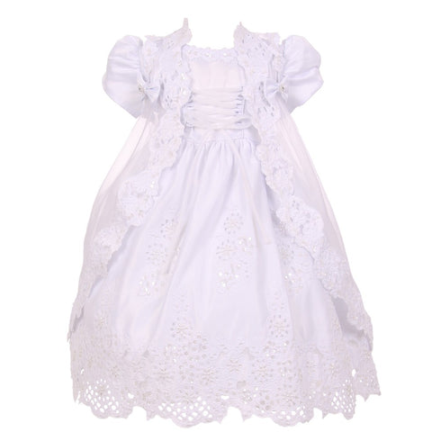 Rain Kids White Puff Sleeve Sequin Pearl Baptism Dress Girls 6M-4T - SophiasStyle.com