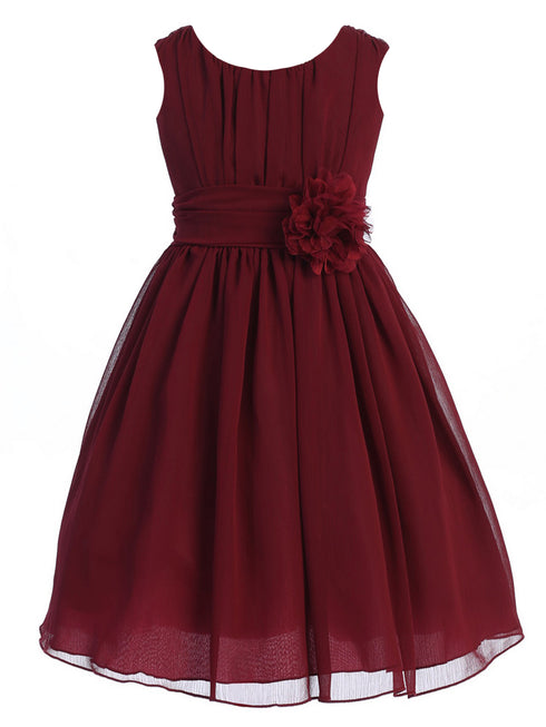 Girls Flower Waist Chiffon Flower Girl Dress 2-14 - SophiasStyle.com