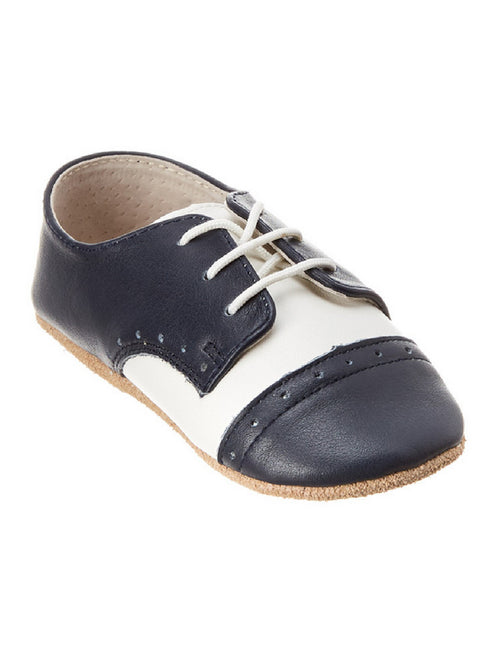 Lamour Unisex White Navy Bentley Napa Leather Saddle Crib Shoes 0 Baby-5 Toddler - SophiasStyle.com