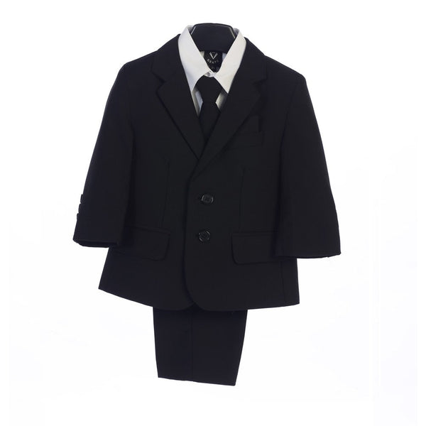 Boys Black Jacket Vest Tie Pocket Square Shirt Pant 5 Pc Suit 2T-7 - SophiasStyle.com