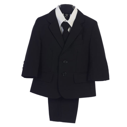 Baby Boys Black Jacket Vest Tie Pocket Square Shirt Pant 5 Pc Suit 6-24M - SophiasStyle.com