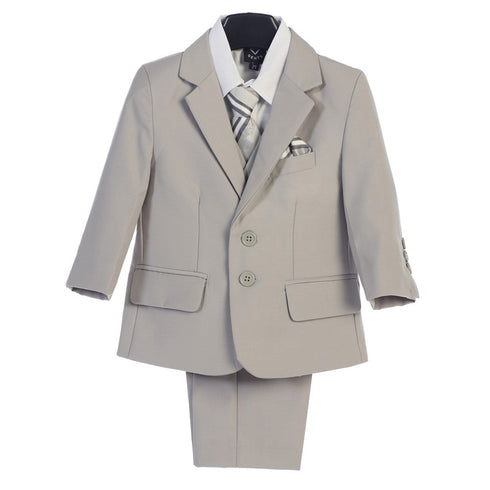 Baby Boys Light Gray Jacket Vest Pocket Square Tie Shirt Pant 5 Pc Suit 6-24M - SophiasStyle.com