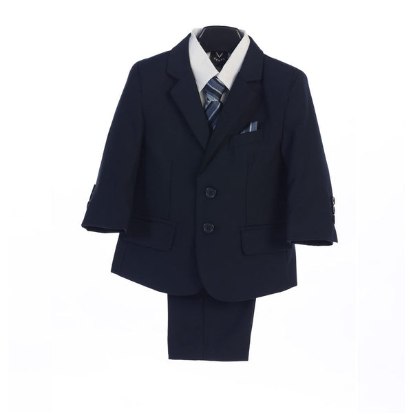 Baby Boys Navy Jacket Vest Tie Pocket Square Shirt Pant 5 Pc Suit 6-24M - SophiasStyle.com