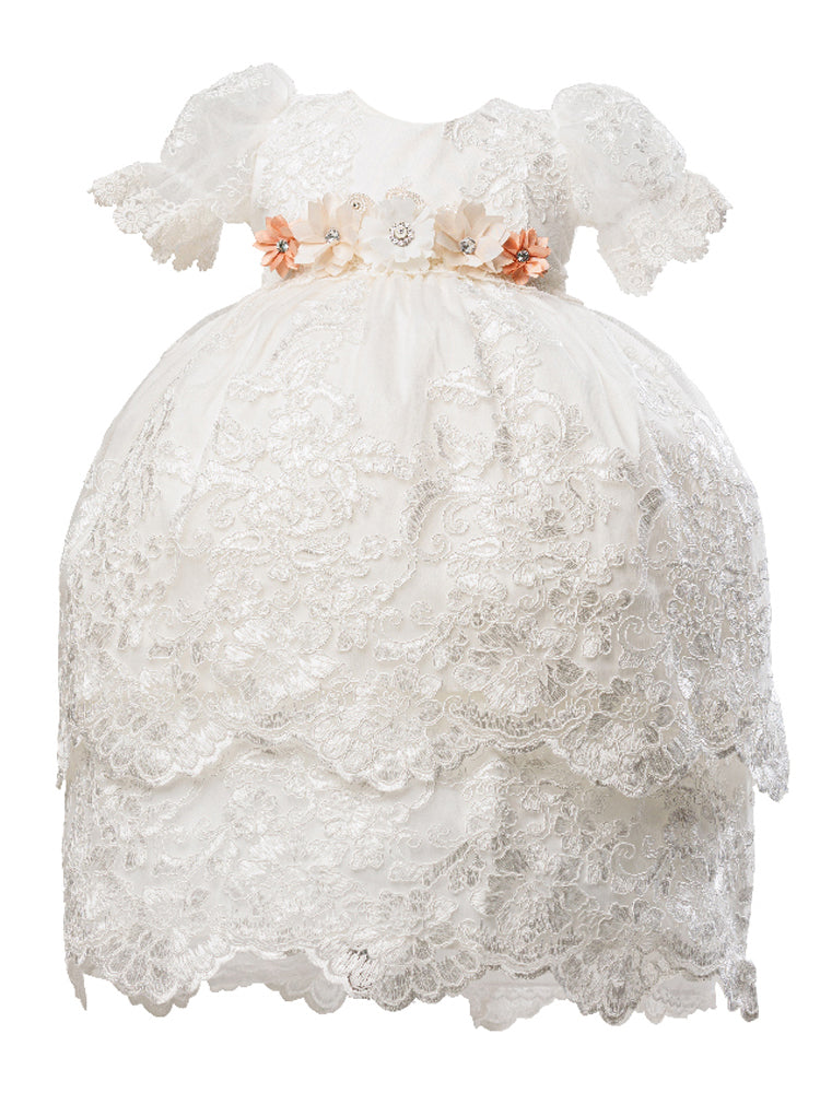 Rain Kids Little Girls Ivory Puff Sleeve Headband 3 Pc Baptism Gown Set 2 Rain Kids Little Girls Ivory Puff Sleeve Headband 3 Pc Baptism Gown Set 2